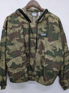 正品  三叶草 女迷彩短款梭织串标户外防晒服休闲风衣外套 ED5816