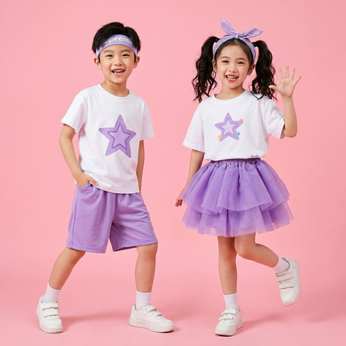 男女童夏季星星T恤啦啦队演出服