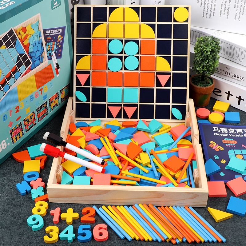 儿童智力开发创意马赛克百变七巧板拼图拼板画板多功能数学学习盒