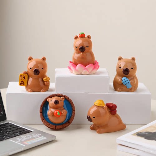 实色卡皮巴拉 潮玩树脂摆件桌面饰品DIY车载挂件立体公仔盲盒手办