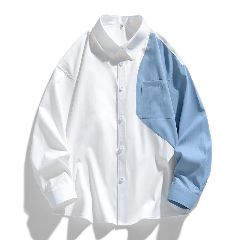 帝创者C2369秋季新款男士长袖拼色轻奢设计小众休闲百搭潮牌衬衫,男装,衬衫,淘宝优惠券,粉丝福利购,淘宝优惠卷