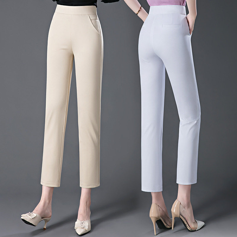 81号 妈妈裤子女夏季薄款弹力直筒裤高腰针织九分打底裤女,女装/女士精品,休闲裤,淘宝优惠券,粉丝福利购,淘宝优惠卷