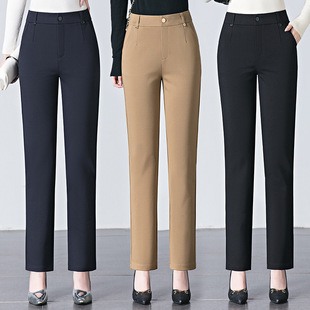 直筒法棍裤休闲裤女2026春季锦包棉弹力高腰中年妈妈烟管裤长裤子