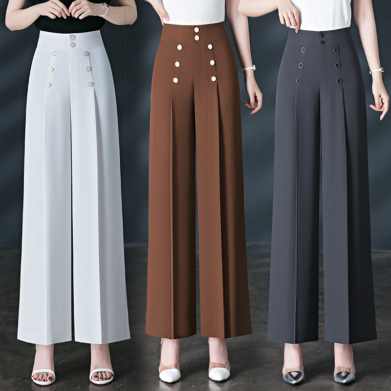 高腰冰丝休闲阔腿裤女2025年新款夏季薄款垂感百搭显瘦宽腿裤长裤,女装/女士精品,休闲裤,淘宝优惠券,粉丝福利购,淘宝优惠卷