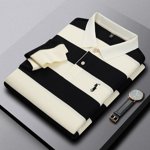 7600版老钱风爆款条纹t恤商务休闲刺绣劳伦马标拉夫长袖POLO衫男