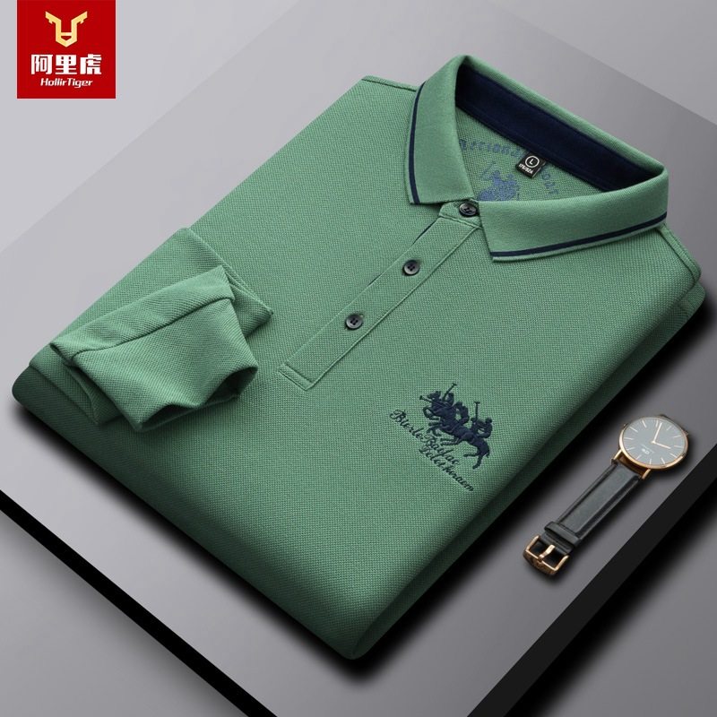 阿里虎男装秋季新款纯色现货刺绣长袖休闲时尚男士商务polo衫,男装,Polo衫,淘宝优惠券,粉丝福利购,淘宝优惠卷