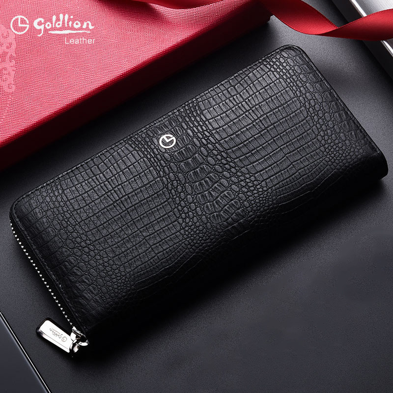 金利来钱包男士长款真皮手包2023新款鳄鱼纹手拿包牛皮奢侈品牌