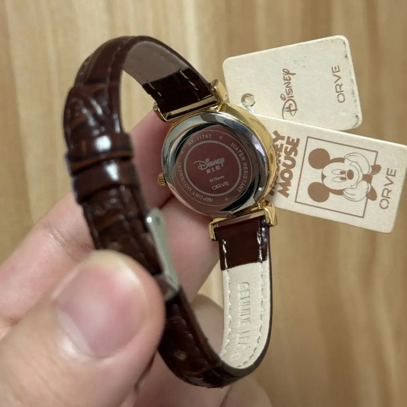 Disney迪士尼轻奢小棕表系列桂花表优雅白领小金表防水腕表皮带女