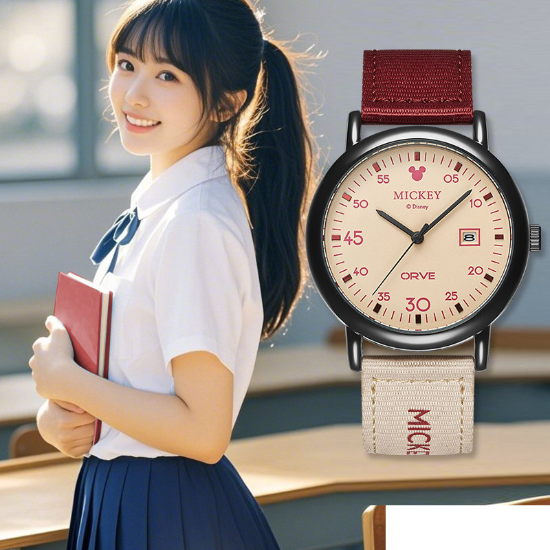 Disney迪士尼手表男女学生防水电子高中初中学生表卡通表帆布表带