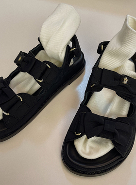 Vimas■现货 酷酷又时髦の少女心事斜纹真丝面料蝴蝶结魔术贴凉鞋