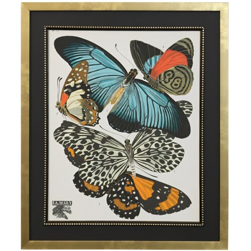 现 纽约下城公园进口复刻蝴蝶手绘风版画ArtDeco轻奢金框装饰画