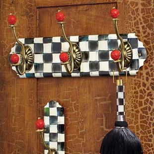 纽约下城公园进口俏皮黑白顶红球手描搪瓷衣钩衣架挂钩钥匙钩 现