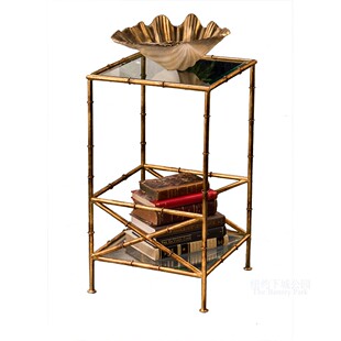 纽约下城公园进口中西合璧金色竹节法式 双层镜面边桌置物架