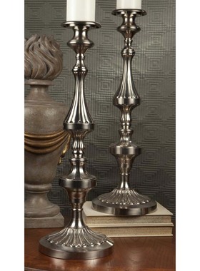 现纽约下城公园进口格林威治经典餐桌美式手工铜质银色烛台高58cm