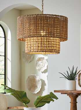 现 纽约下城公园进口uttermost比斯瓦斯原生态手工黄麻编织吊灯