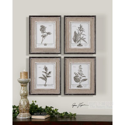 纽约下城公园进口Uttermost法式古典黑白线描花卉练习装饰画组合