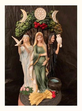 现 纽约下城公园进口西式古典美慧女shen三重奏手绘雕塑装饰摆件