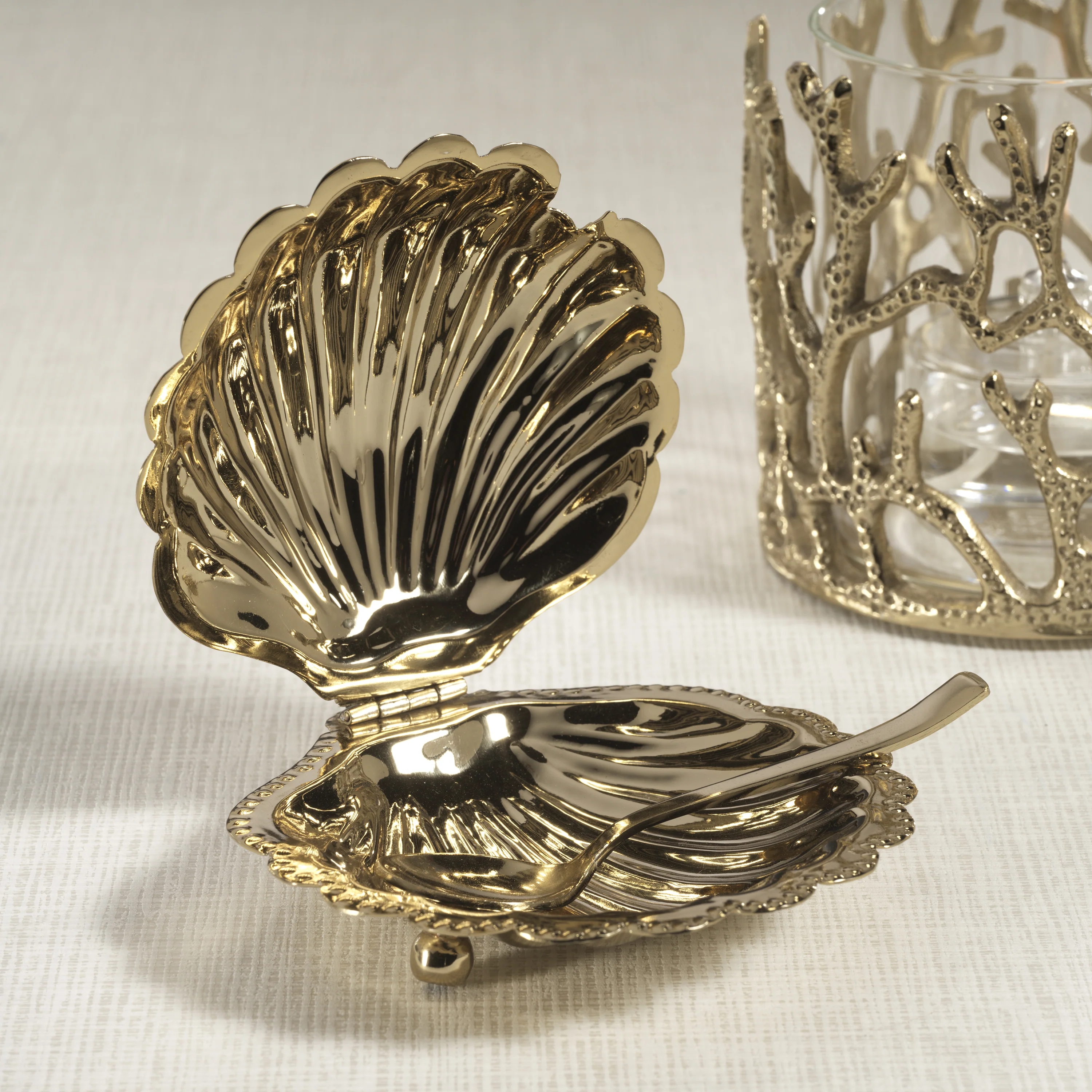 现 纽约下城公园进口波塞冬的宝藏鱼子酱调味酱锃亮金银小碟带勺