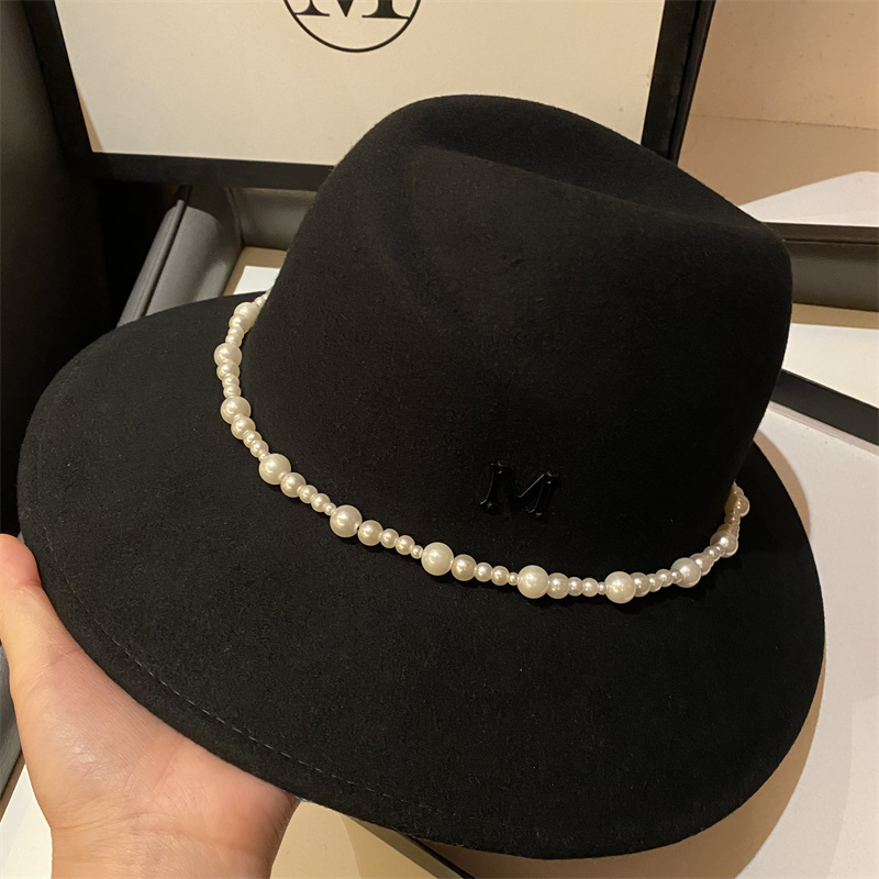 优雅秋冬毛呢帽子珍珠