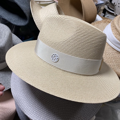 2025浅春系草帽米色小礼帽爵士帽送防风绳