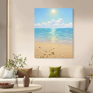 大芬村现代手绘油画海上日出客厅装饰画立体大气高级感玄关挂画