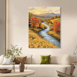 大芬村手绘油画金色田野客厅装 饰画秋日丰收风景画入户玄关挂画