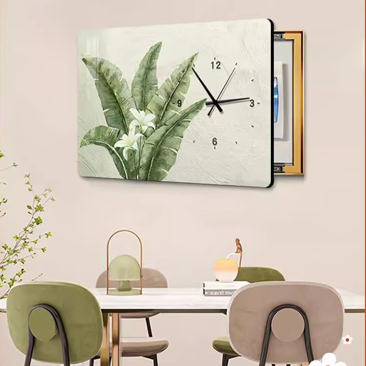 现代简约电表箱装饰画带钟表小清新绿植配弱电箱遮挡挂画家大业大