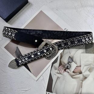 Y2K性感辣妹带钻皮带朋克风水钻镶钻重工百搭潮流女裤带镂空腰带