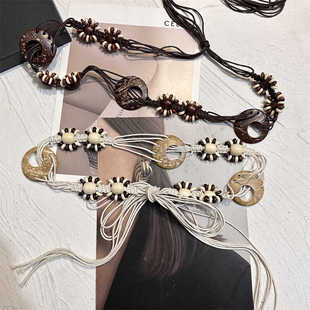 新款复古民族风蜡绳编制腰带波西米亚休闲椰壳收腰装饰连衣裙腰链