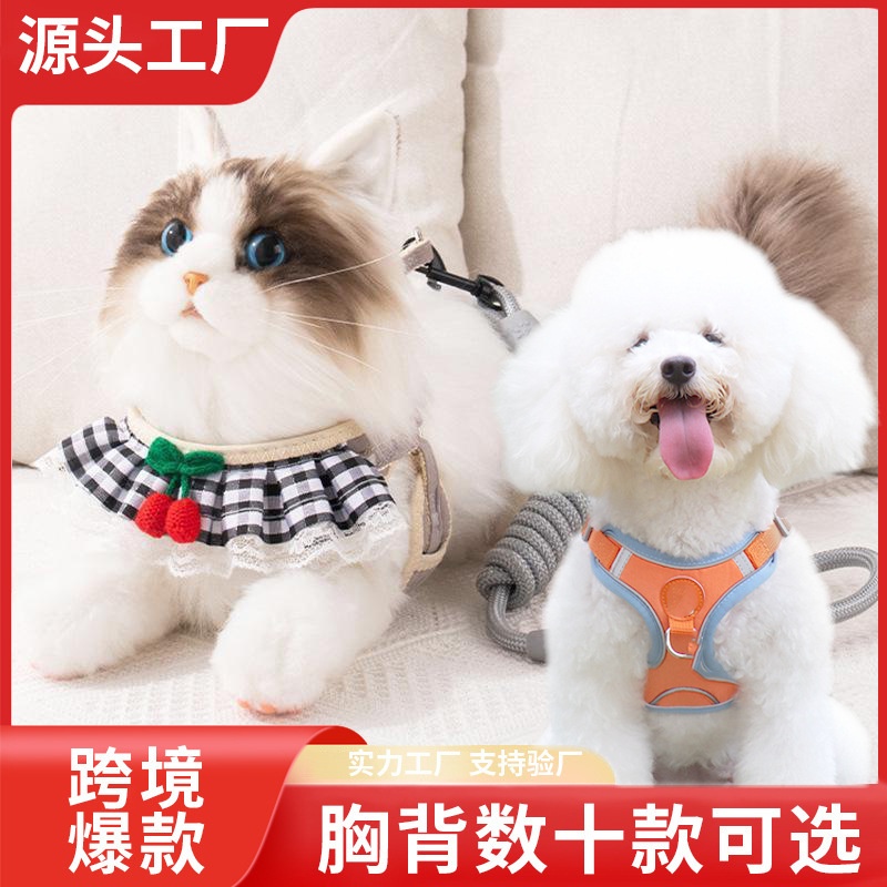 猫咪牵引绳宠物胸背带狗狗遛狗绳防咬断背带式小狗绳小型狗可爱