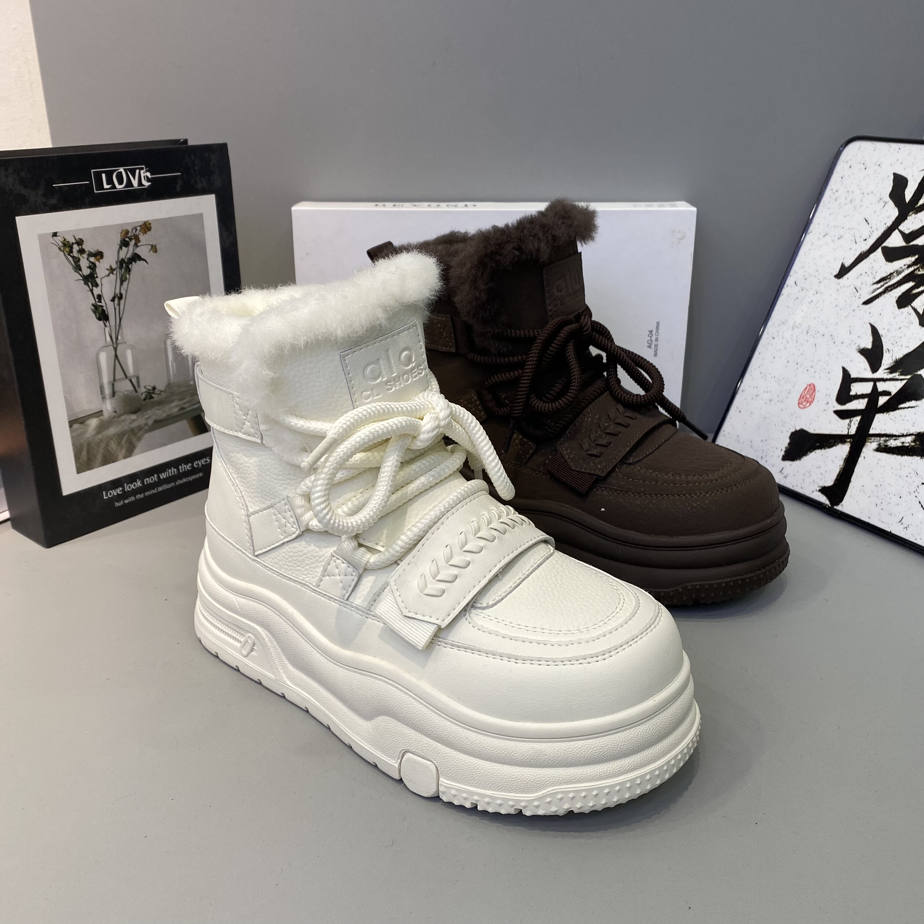 2025冬季女鞋防滑厚底加棉高帮休闲鞋毛口高腰大棉板鞋女棉鞋潮鞋