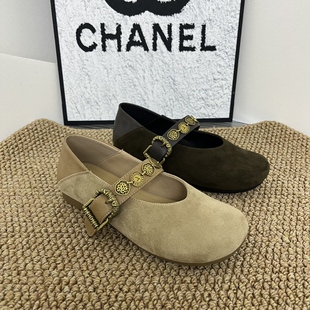 绒布拉带女款 2026女鞋 新款 平底低帮浅口休闲鞋 玛丽珍软底软面潮鞋