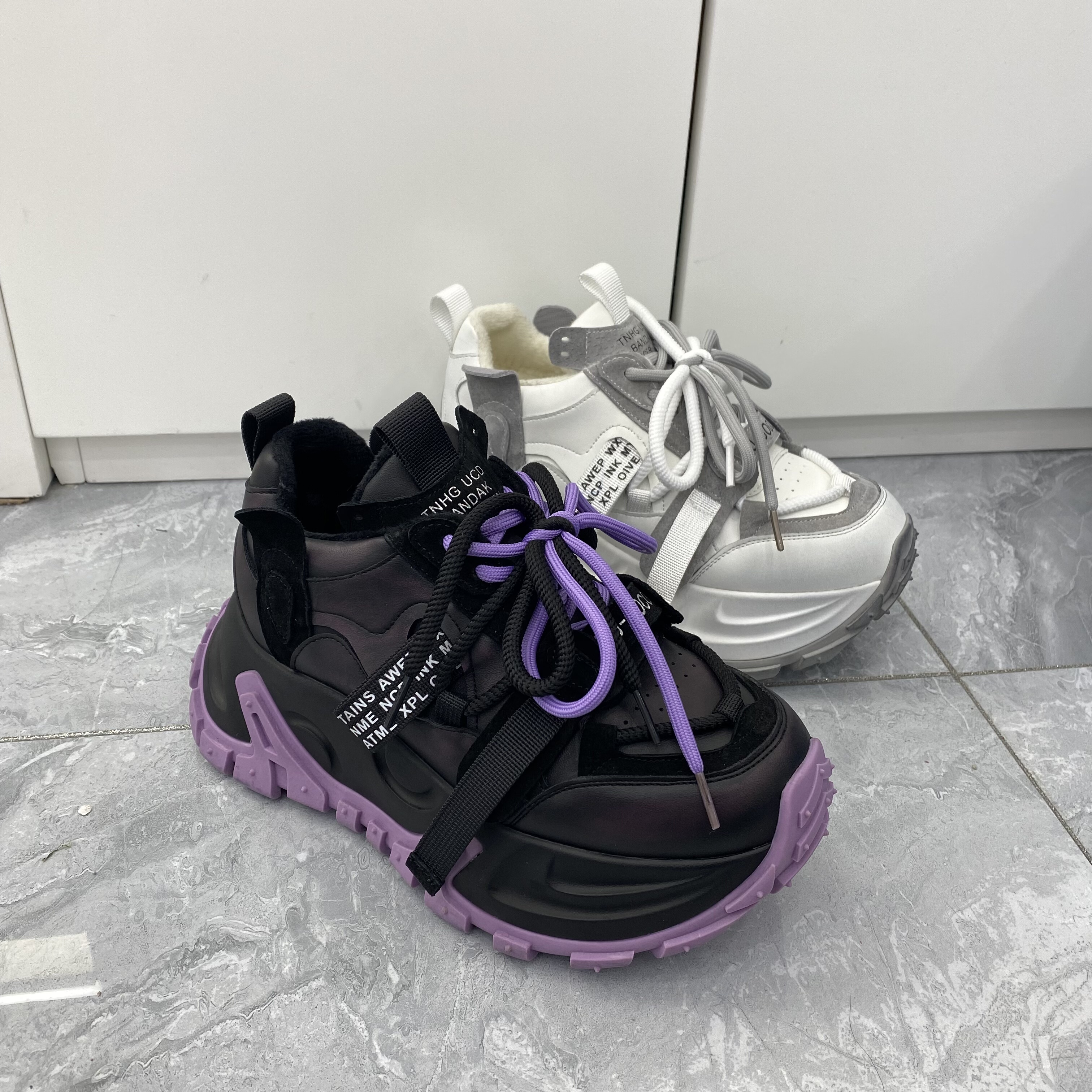 2025冬季女鞋松糕防滑厚底加棉休闲鞋真皮大棉老爹鞋女潮鞋女棉鞋