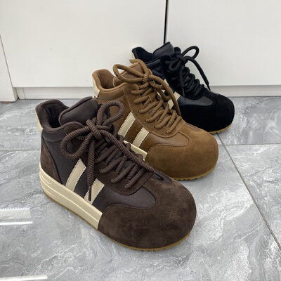 2025冬季女鞋防滑厚底加棉高帮休闲鞋真皮大棉高腰女棉鞋德训鞋