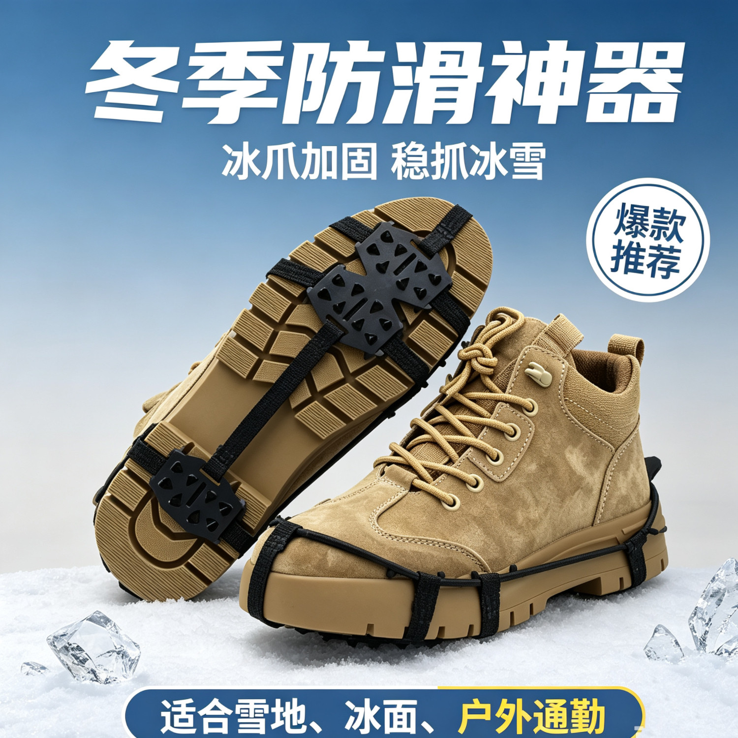 户外24齿防滑冰爪雪套锰钢齿便携登山钓鱼雨雪天防滑鞋套雪爪