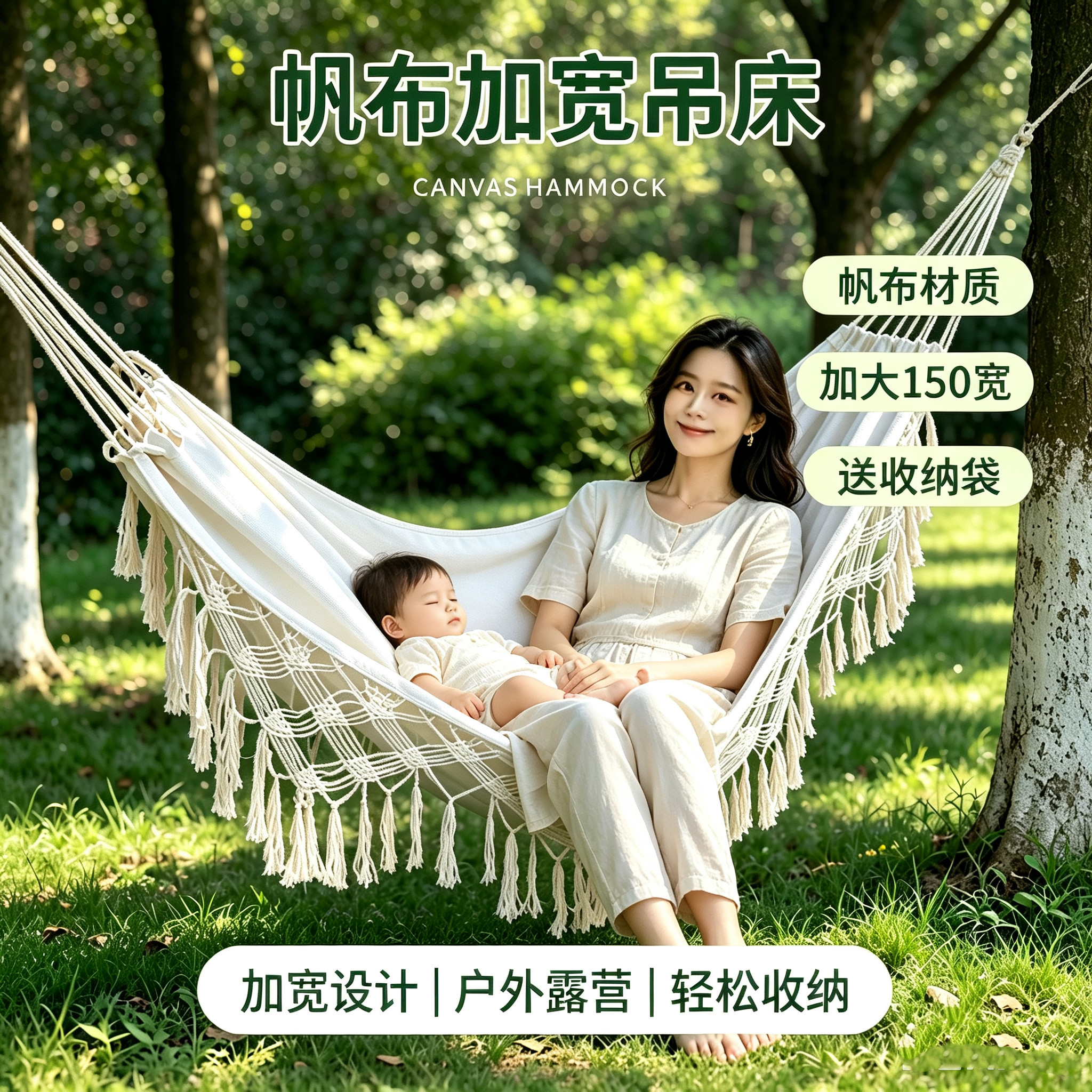 流苏网红吊床户外寝室单双人野外露营秋千加厚帆布民宿公主风吊床
