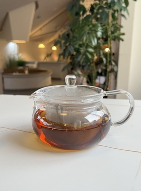 日本HARIO耐热玻璃泡茶壶圆形茶茶急须高颜值带滤网茶水分离450ml