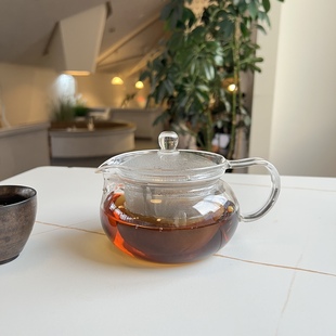 日本HARIO耐热玻璃泡茶壶圆形茶茶急须高颜值带滤网茶水分离450ml
