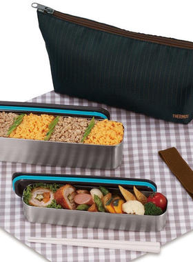 日本膳魔师不锈钢学生午餐饭盒长条形2层815ml DSA-804便当盒日式