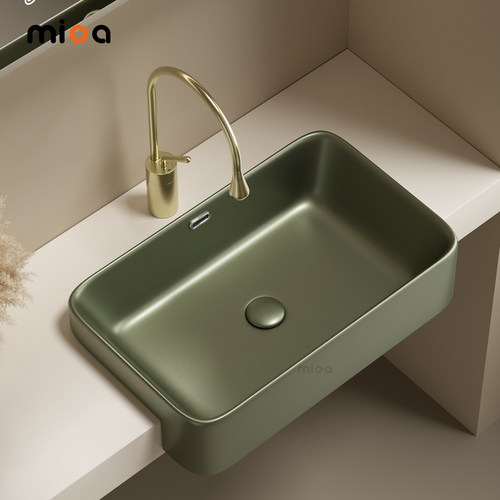 酒店风半嵌入式方形台上盆陶瓷盆