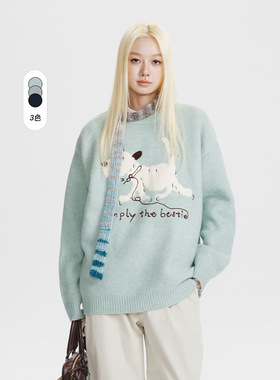 CATTEE美式复古可爱宽松套头毛衣女2025秋冬新款百搭慵懒风毛线衣