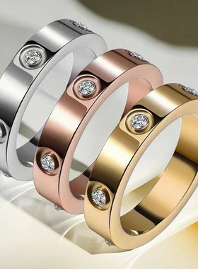 个性学生钛钢指环男女气质镶嵌莫桑石戒指小众食指对戒水洗不掉色