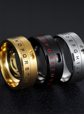 嘻哈解压可转动数字钛钢指环男士素戒高级感字母戒指潮流百搭饰品