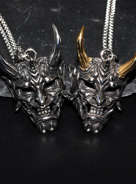 钛钢男士金角般若吊坠项链潮牌百搭锁骨链鬼怪面具万圣节颈链配饰