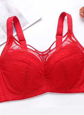 西施尔红色95F抹胸内衣防走光大胸显小薄大码女软钢圈调整型C文胸