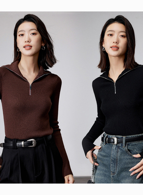 蝶之河 【特价】澳洲進口 强捻高支美丽诺羊拉链翻领毛衣毛针织衫