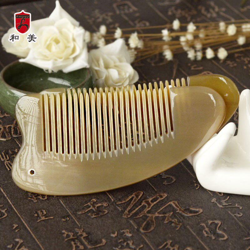 和美创意心形牛角梳天然纹路牛角便携梳子刻字美发按摩牦牛角洗头