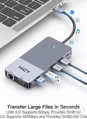 合音频-12双VGA扩展加带HDMIC集线器网线三显USBPD坞Type1读卡器