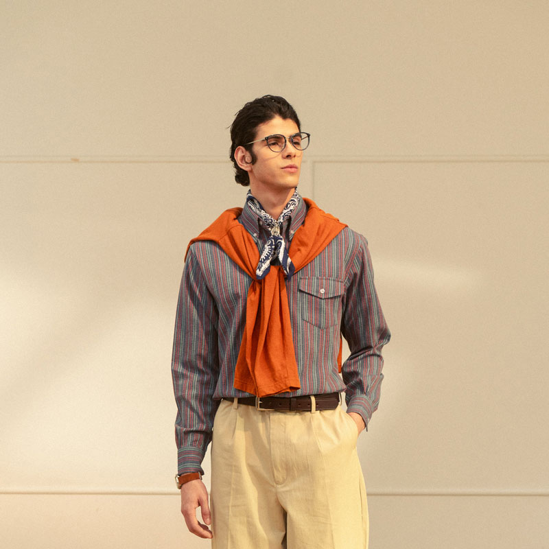 KUFFYLINK尖领长袖条纹衬衫