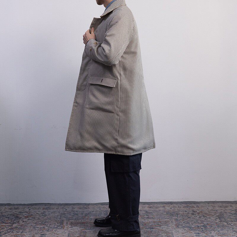 KUFFYLINK 双面巴尔马肯大衣中长款撞色复古格纹日系男女ivy风衣